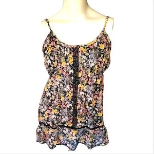 DECREE Sleeveless Womens Baby Doll Top Black Pink Yellow Daisy Floral Top